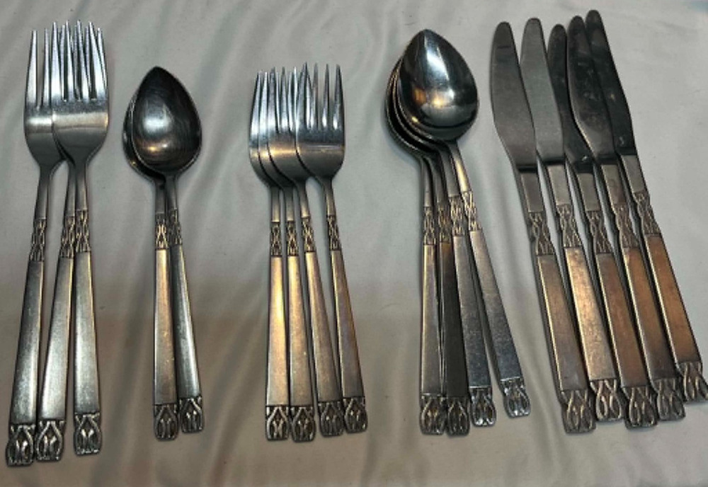 VTG Orleans Silver Stainless Victoria Forks Spoons Knives Japan Lot of 18
